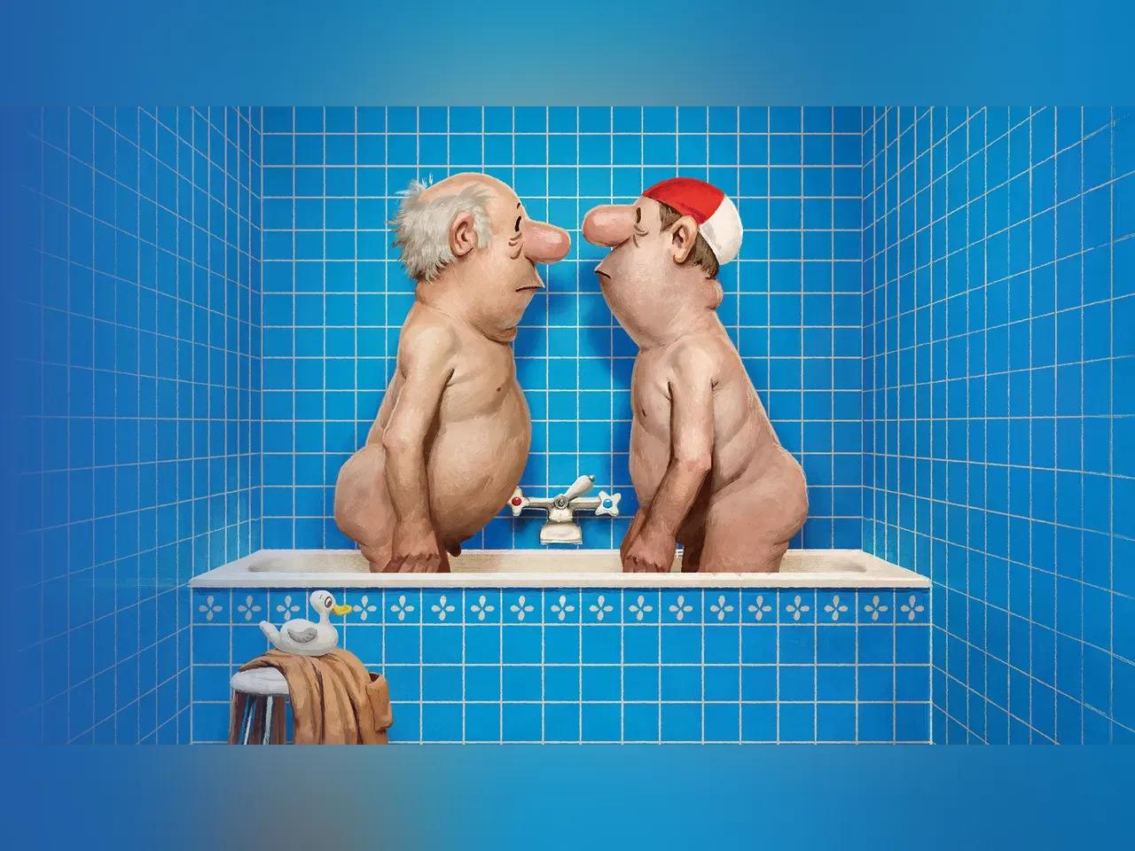 Zeichnung von 2 Personen in einer Badewanne