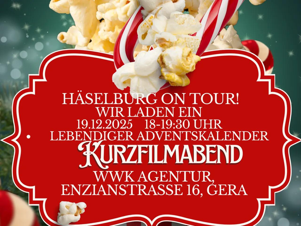 Red White Green Vintage Popcorn Christmas Movie Night poster