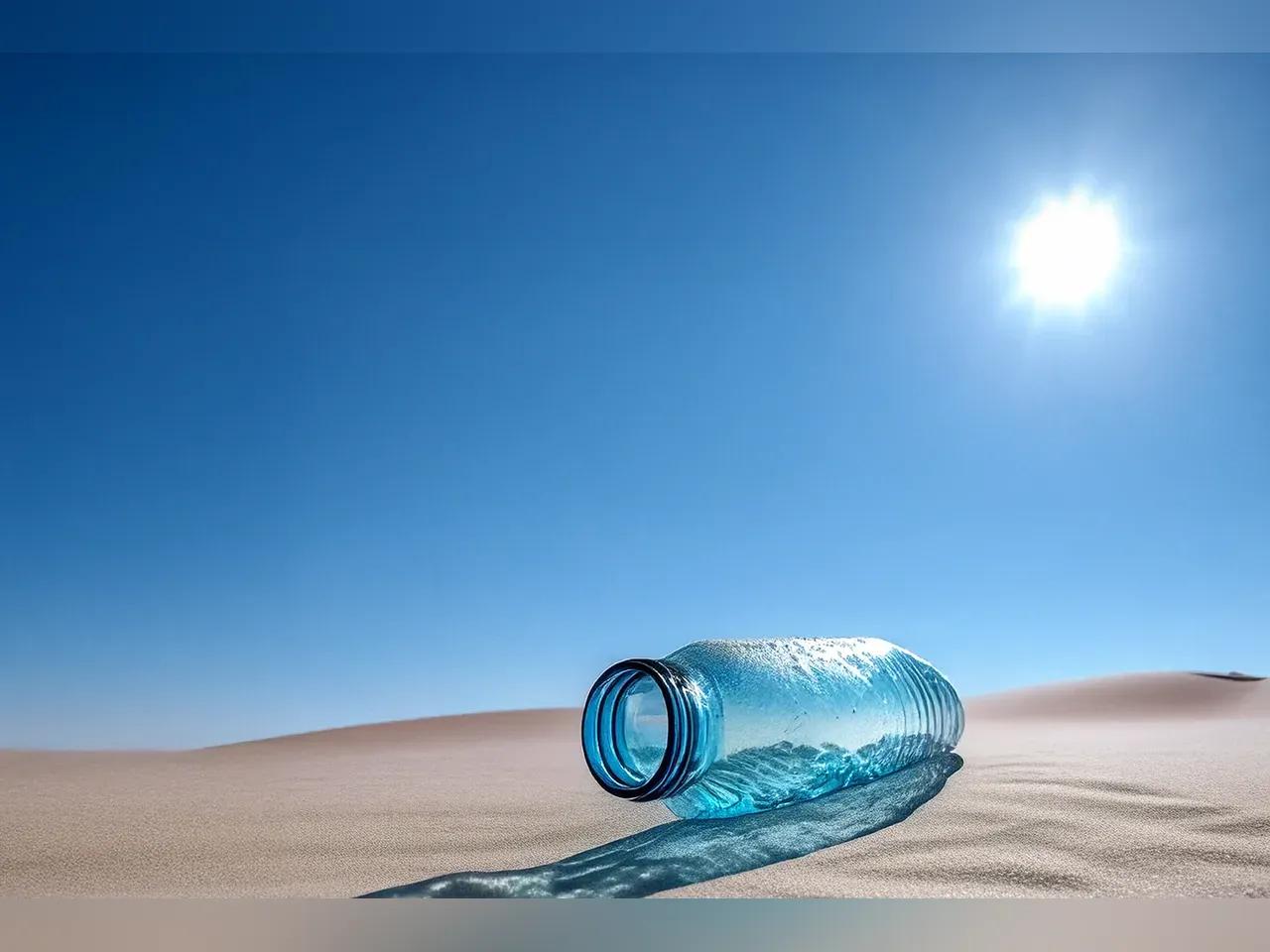 Eine leere Flasche liegt in der Wüste