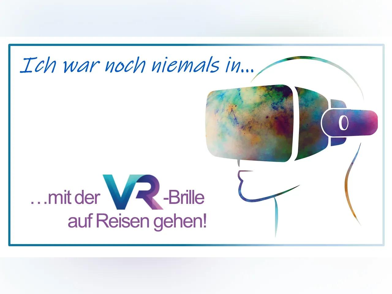 schlichter weißer Hintergrund, rechts ist ein Kopf zu sehen, der eine VR-Brille trägt