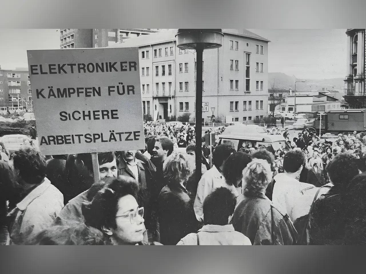 Demonstration der Belegschaft am 14.11.1990,