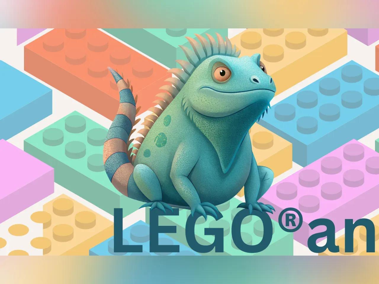 ein grünlicher Leguan sitzt auf mehrfarbigen Steinen