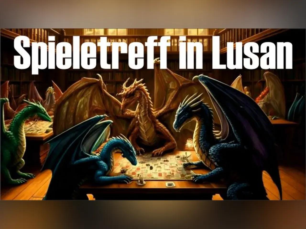 mehrere Drachen sitzen um einen Tisch und spielen ein Brettspiel