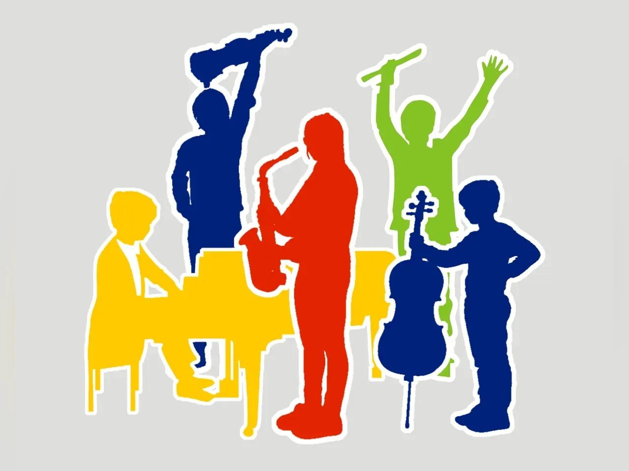 Clipart bunt mit 5 musizierenden Schülern