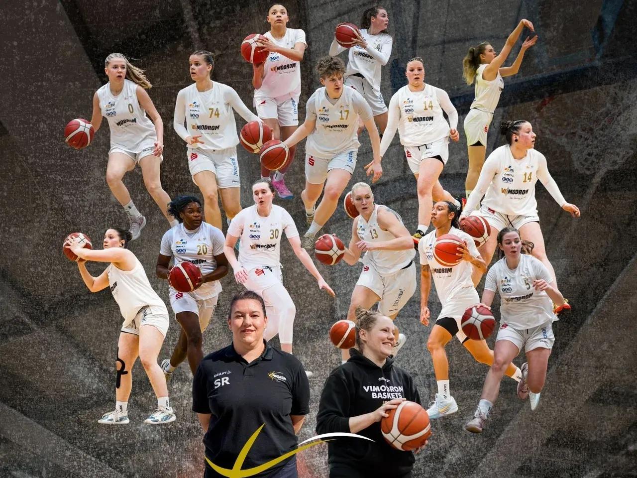 Die Spielerinnen und Trainerinnen  der VIMODROM Baskets Jena in einer Bildcollage