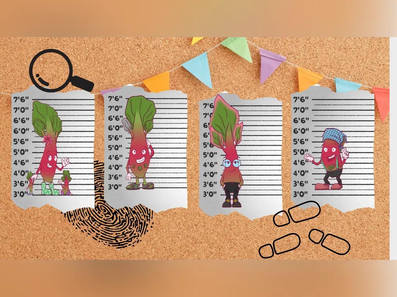 freundliche Grafik mit Akten und Symbolen einer Kriminalermittlung