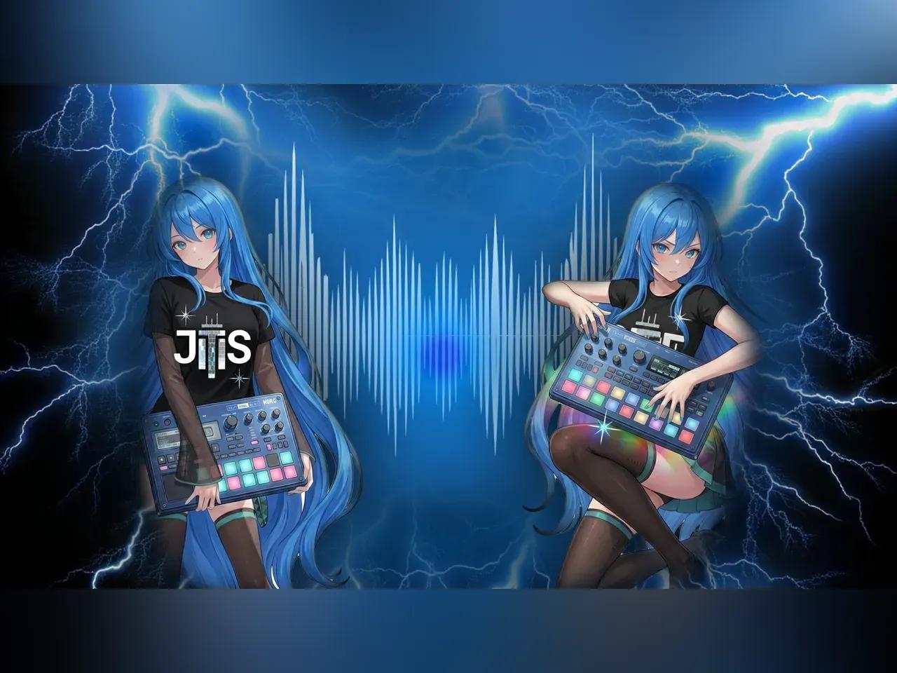 Weibliche Animefiguren mit Synthesizern