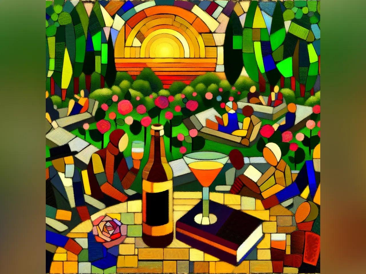 Mosaikartiges Bild mit Menschen bei einem Picknick im Grünen