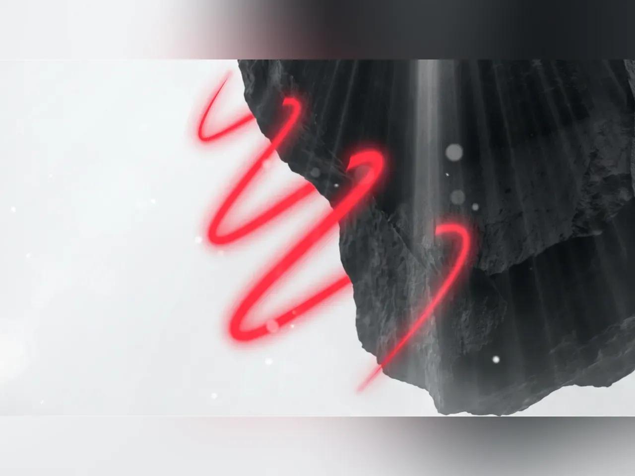 Abstrakte Grafik mit einer dunklen Fläche und einer roten Linie